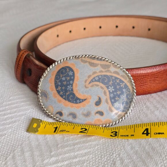 Vintage Concho Style Statement Belt Buckle Enamel Paisley Italian Calfskin 36" - Picture 6 of 6